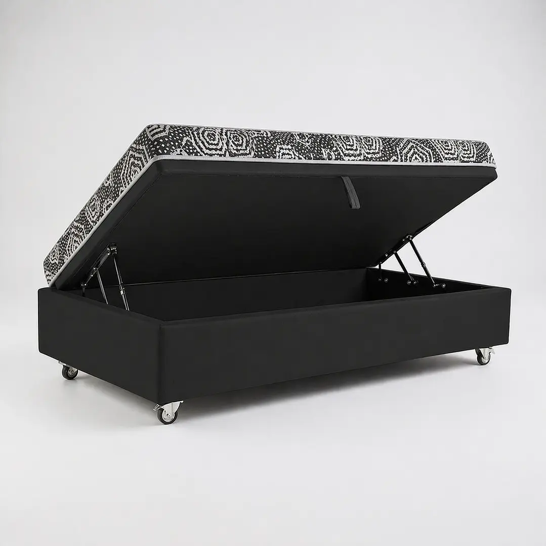 Cama Baul 1..5 Plaza + Colchon Modelo Ideal / Con Ruedas (Negro) 6