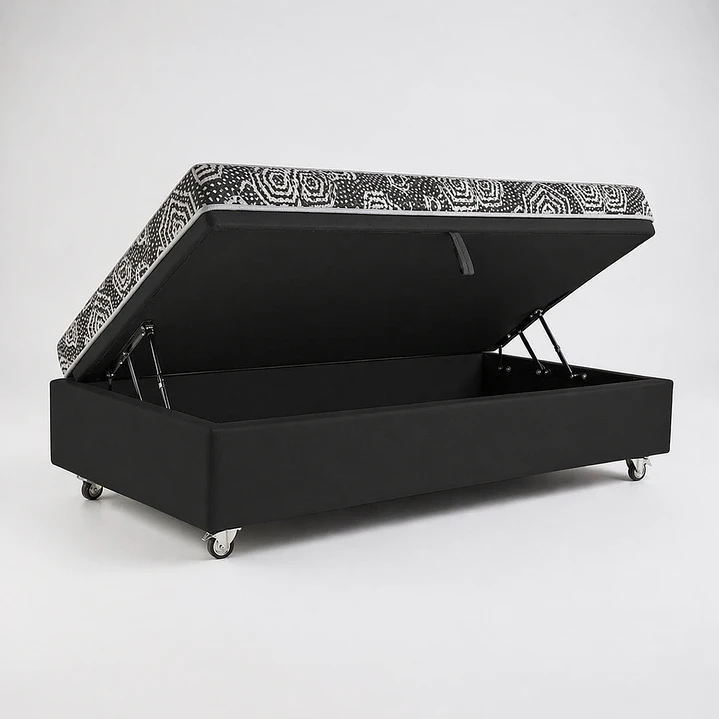 Cama Baul 1..5 Plaza + Colchon Modelo Ideal / Con Ruedas (Negro) 6