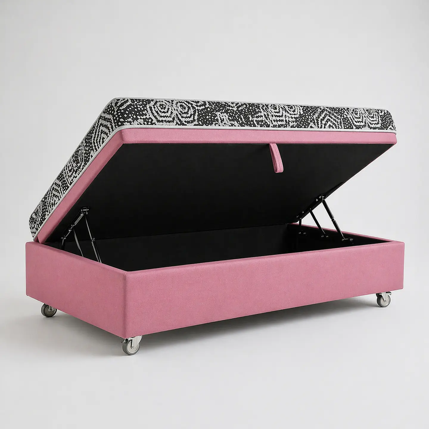 Cama Baul 1.5 Plaza + Colchon Modelo Ideal / Con Ruedas (Rosa) 4