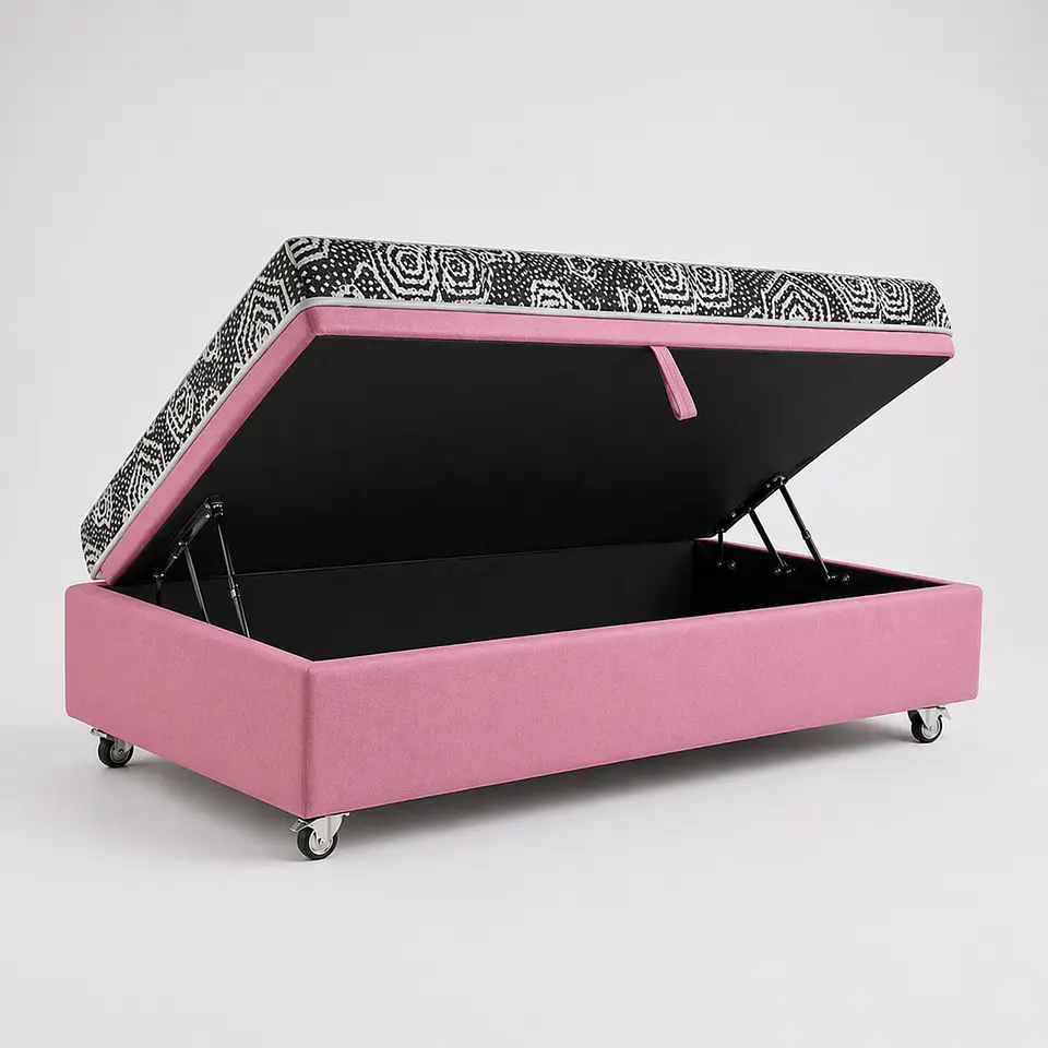 Cama Baul 1.5 Plaza + Colchon Modelo Ideal / Con Ruedas (Rosa) 6