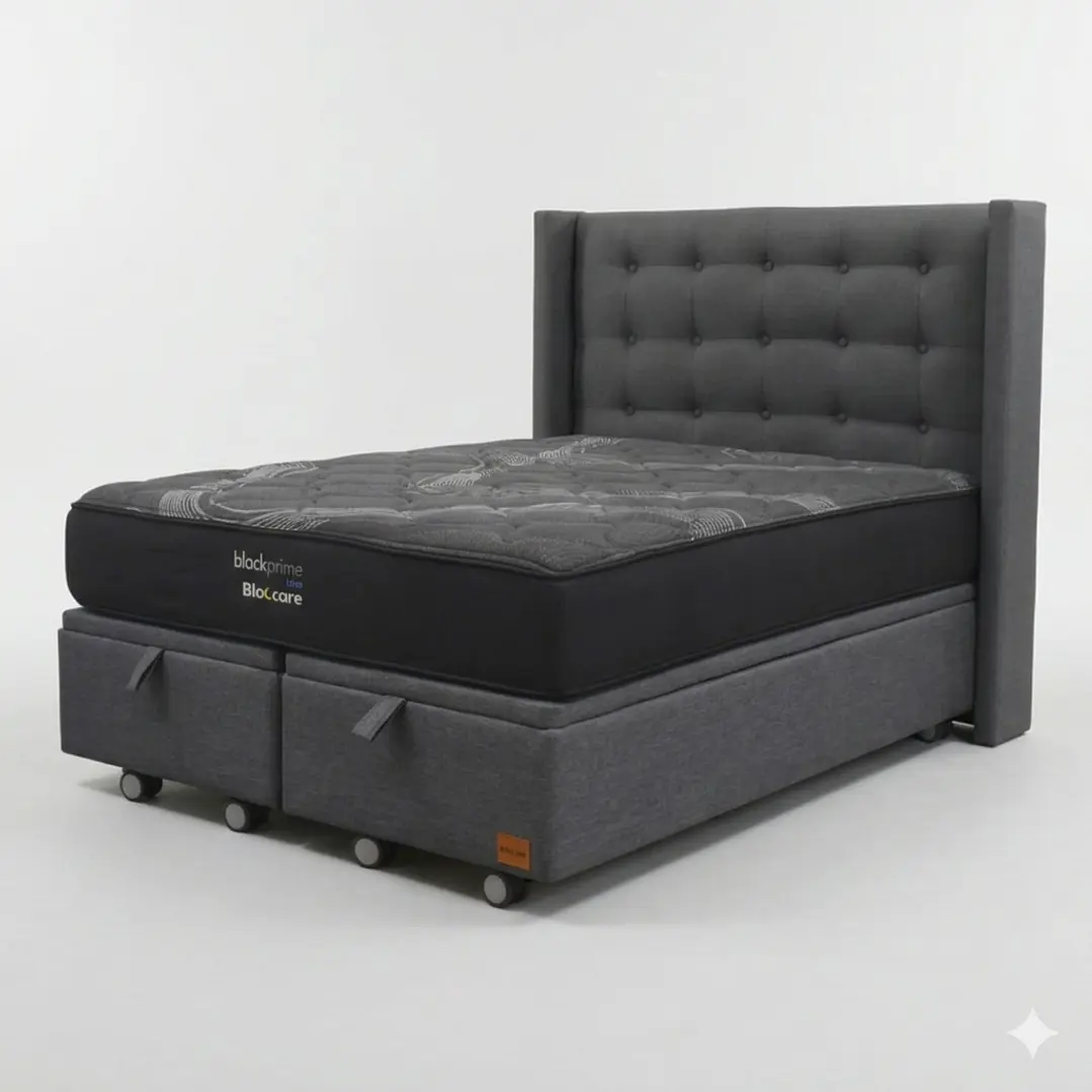 Cama Baul 2 Plazas - Colchon black prime + Respaldo BOTONNE PREMIUM / Ruedas 9