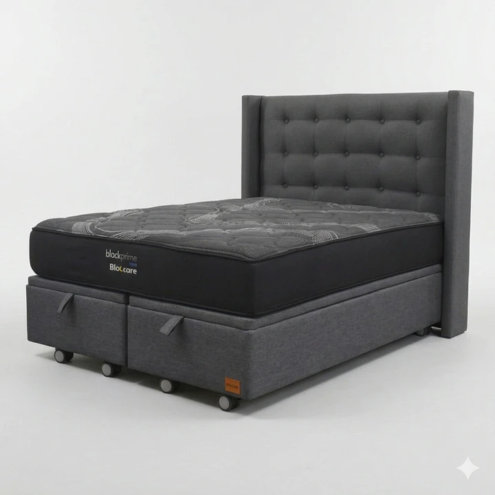 Cama Baul 2 Plazas - Colchon black prime + Respaldo BOTONNE PREMIUM / Ruedas 9
