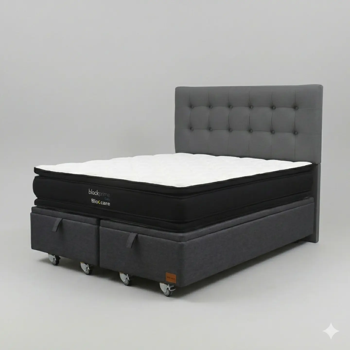 Cama Baul 2 Plazas - Colchon black prime + Respaldo BOTONNE PREMIUM / Ruedas 19