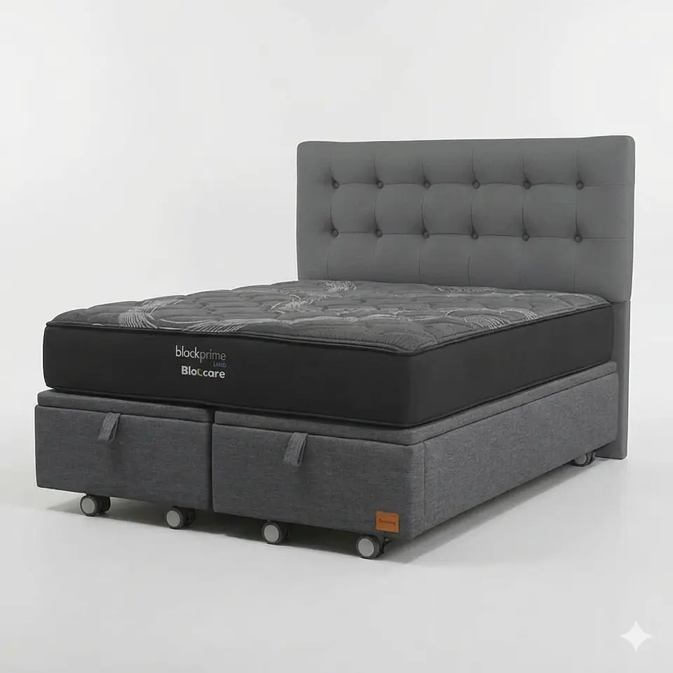 Cama Baul King - Colchon black prime + Respaldo BOTONNE PREMIUM / Ruedas 3
