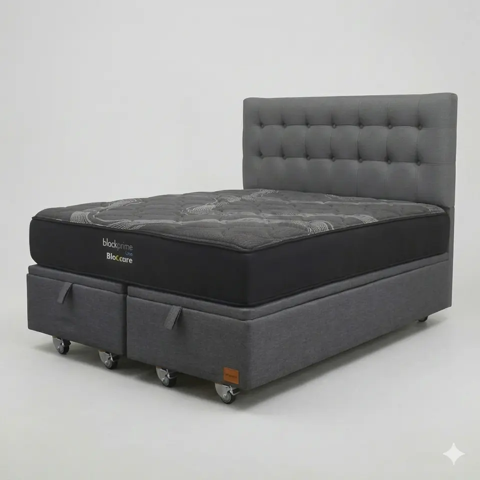 Cama Baul King - Colchon black prime + Respaldo BOTONNE PREMIUM / Ruedas 7