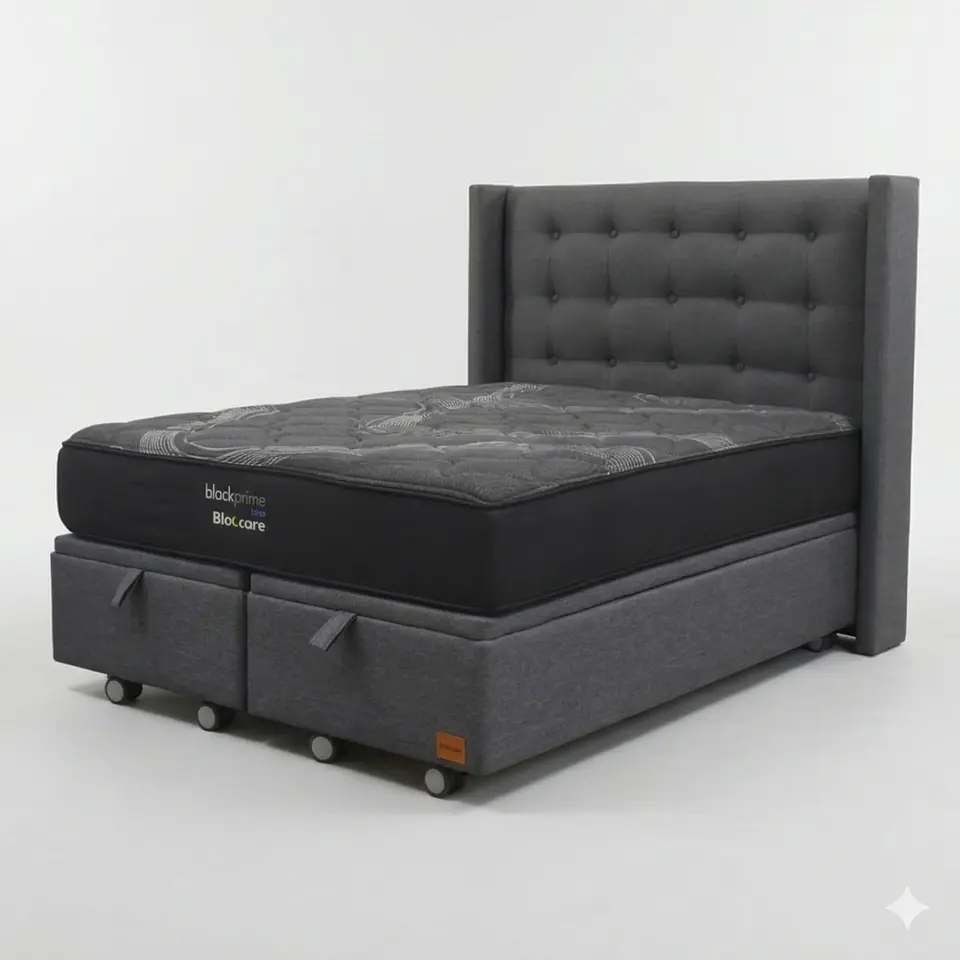 Cama Baul King - Colchon black prime + Respaldo BOTONNE PREMIUM / Ruedas 9