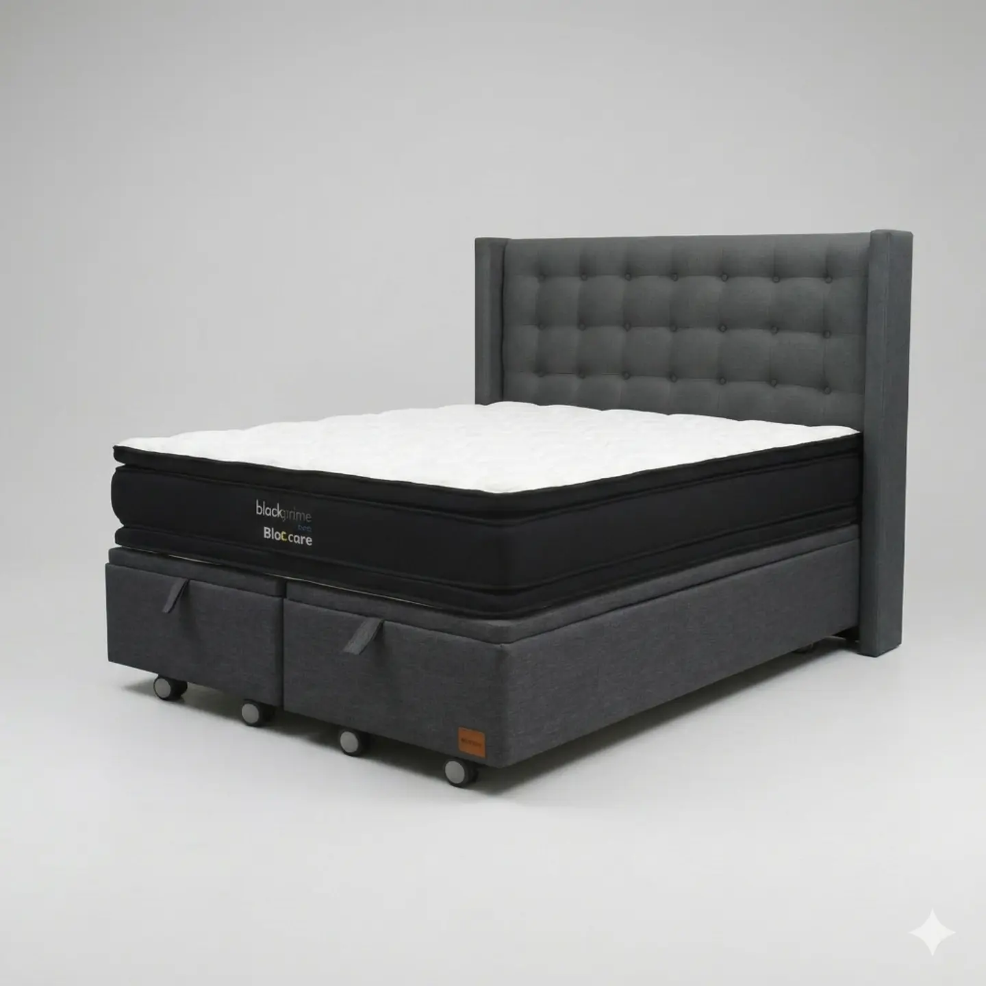 Cama Baul King - Colchon black prime + Respaldo BOTONNE PREMIUM / Ruedas 21