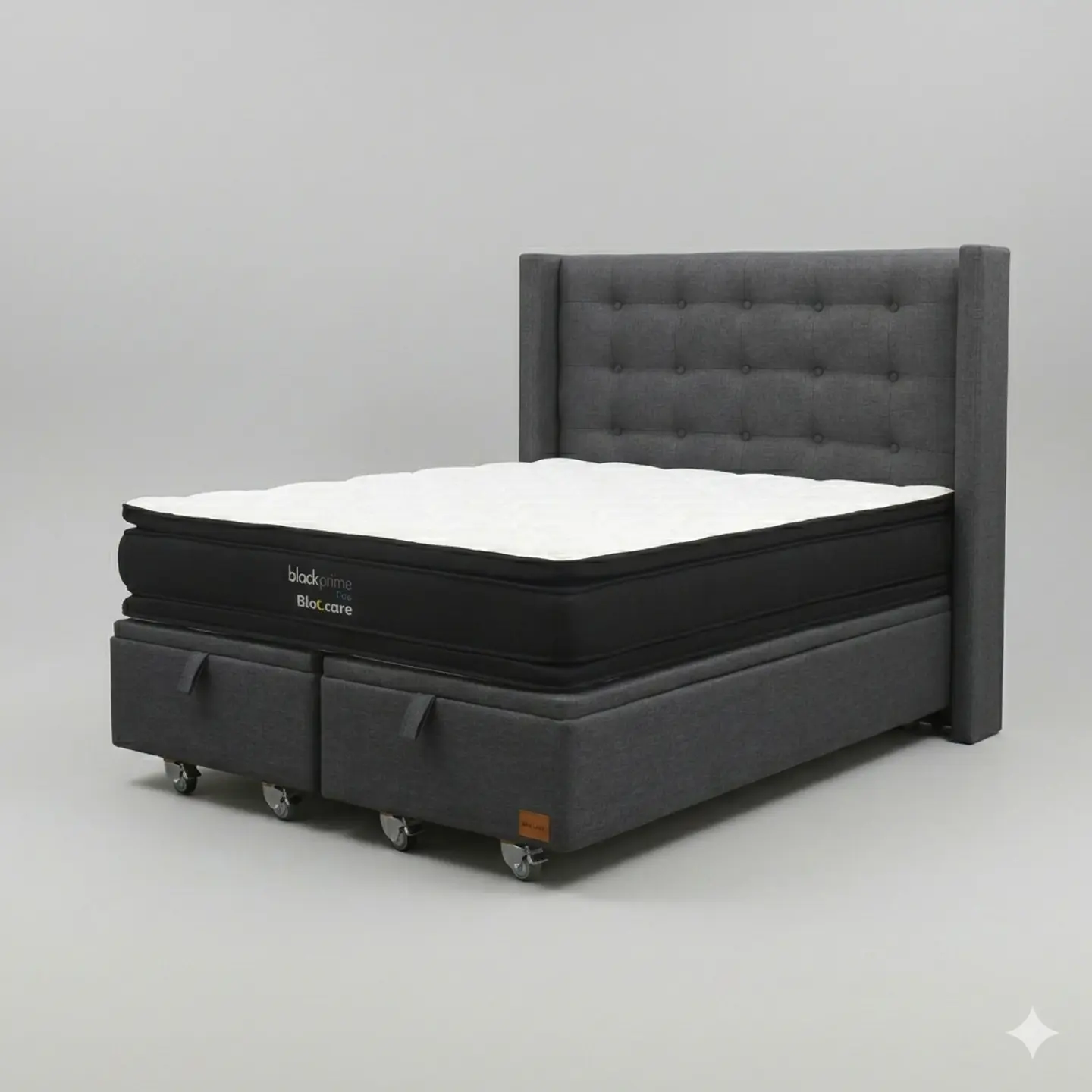 Cama Baul King - Colchon black prime + Respaldo BOTONNE PREMIUM / Ruedas 25