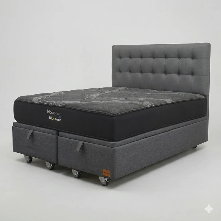 Cama Baul Super King - Colchon black prime + Respaldo BOTONNE PREMIUM / Ruedas 7