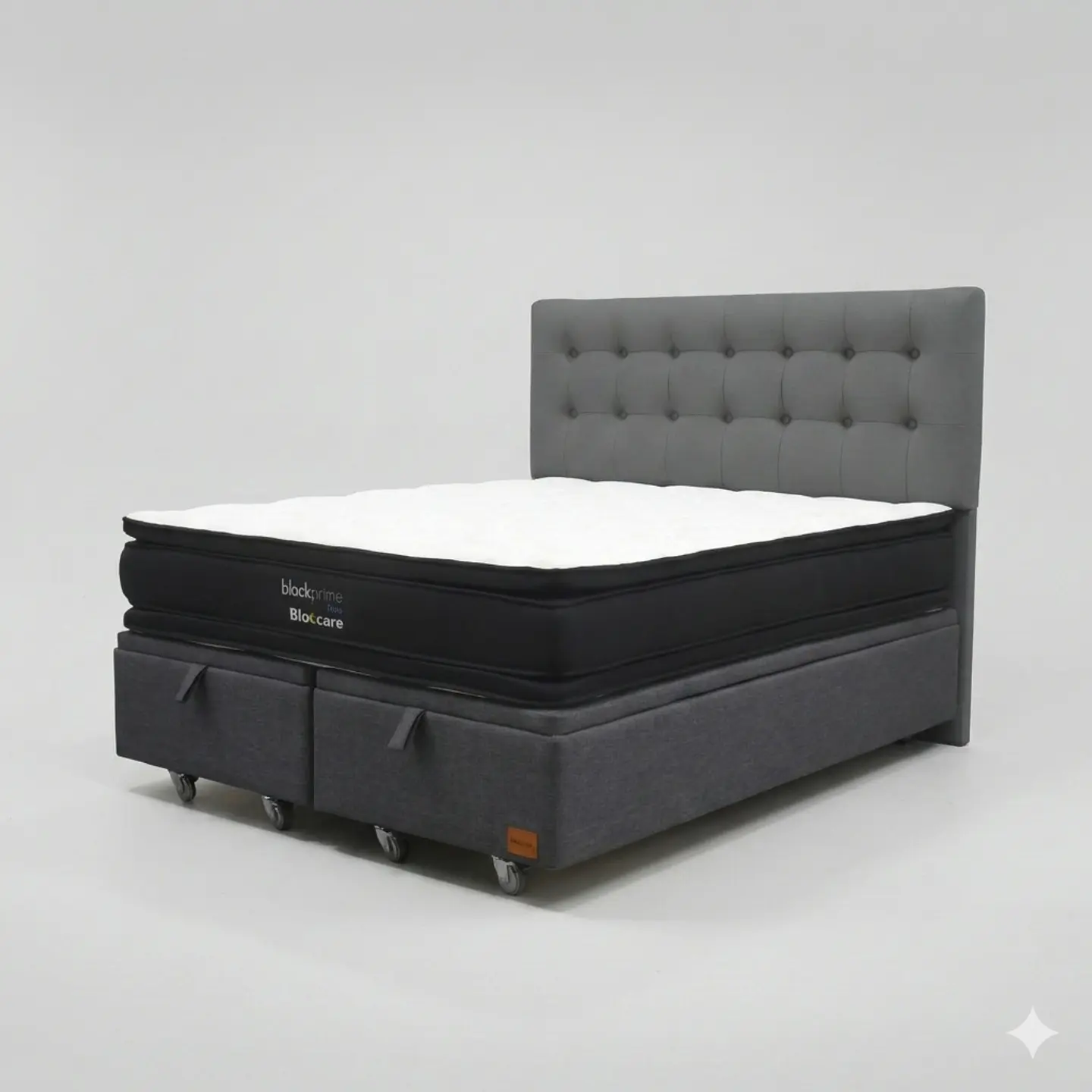 Cama Baul Super King - Colchon black prime + Respaldo BOTONNE PREMIUM / Ruedas 17