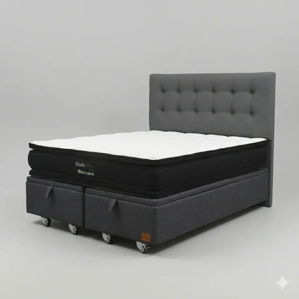 Cama Baul Super King - Colchon black prime + Respaldo BOTONNE PREMIUM / Ruedas 19