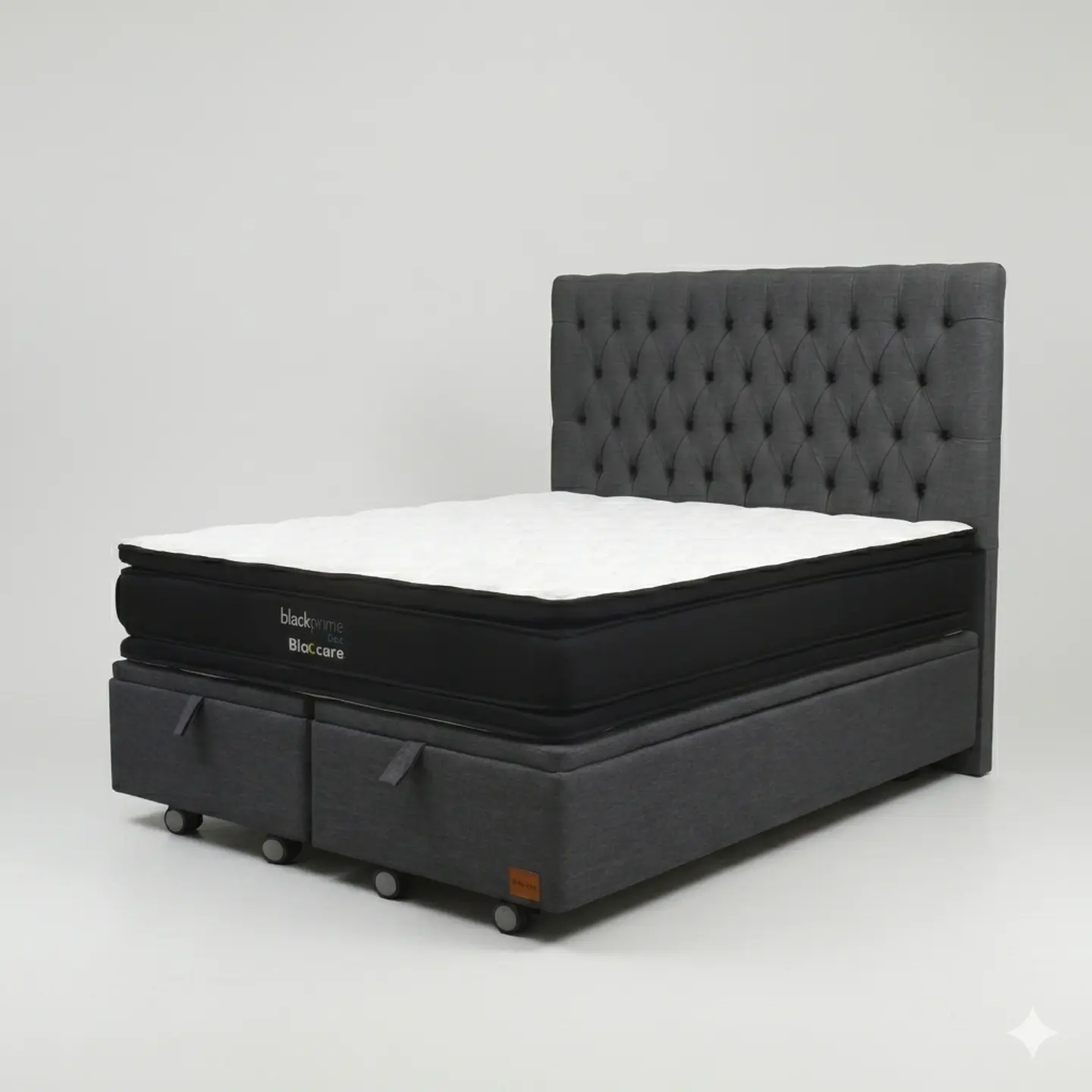 Cama Baul 2 Plazas - Colchon black prime + Respaldo CAPITONNE PREMIUM / Ruedas 15