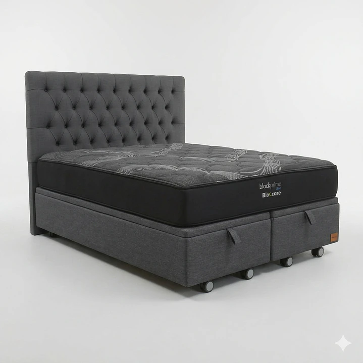 Cama Baul King - Colchon black prime + Respaldo CAPITONNE PREMIUM / Ruedas 3
