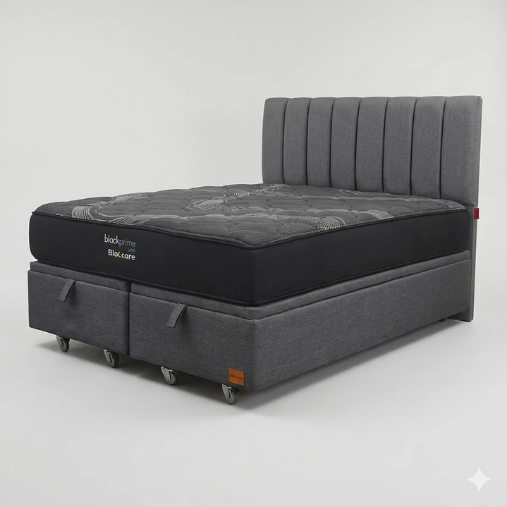 Cama Baul 2 Plazas - Colchon black prime + Respaldo TUBULAR  / Ruedas 5