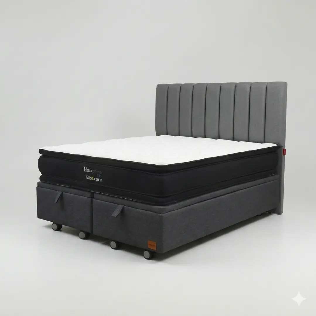 Cama Baul 2 Plazas - Colchon black prime + Respaldo TUBULAR  / Ruedas 15