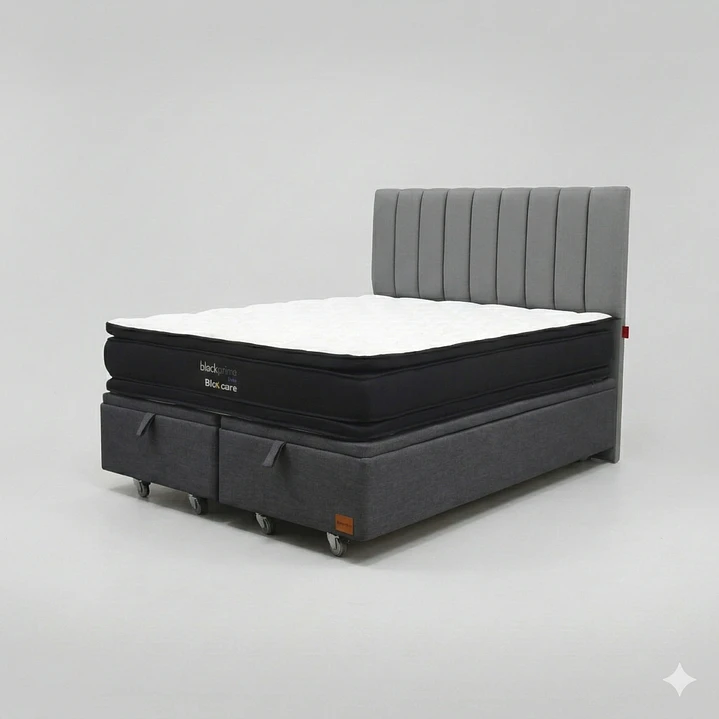 Cama Baul 2 Plazas - Colchon black prime + Respaldo TUBULAR  / Ruedas 17