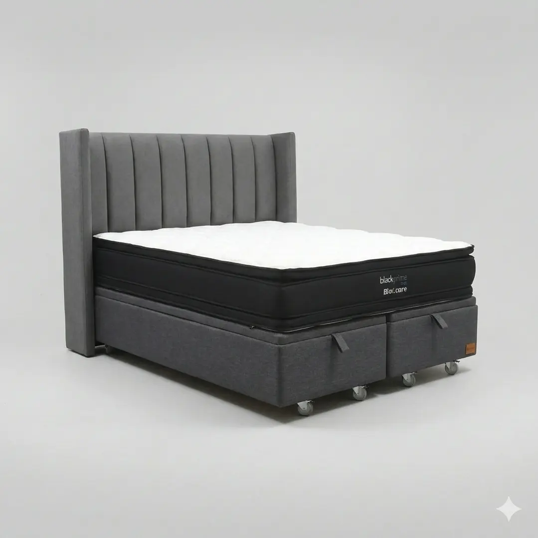 Cama Baul 2 Plazas - Colchon black prime + Respaldo TUBULAR  / Ruedas 23