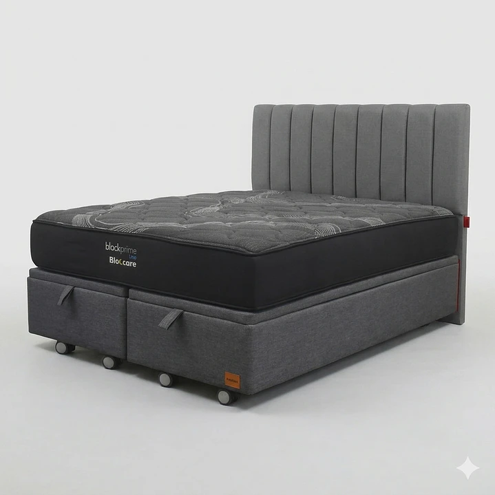 Cama Baul King - Colchon black prime + Respaldo TUBULAR  / Ruedas 3