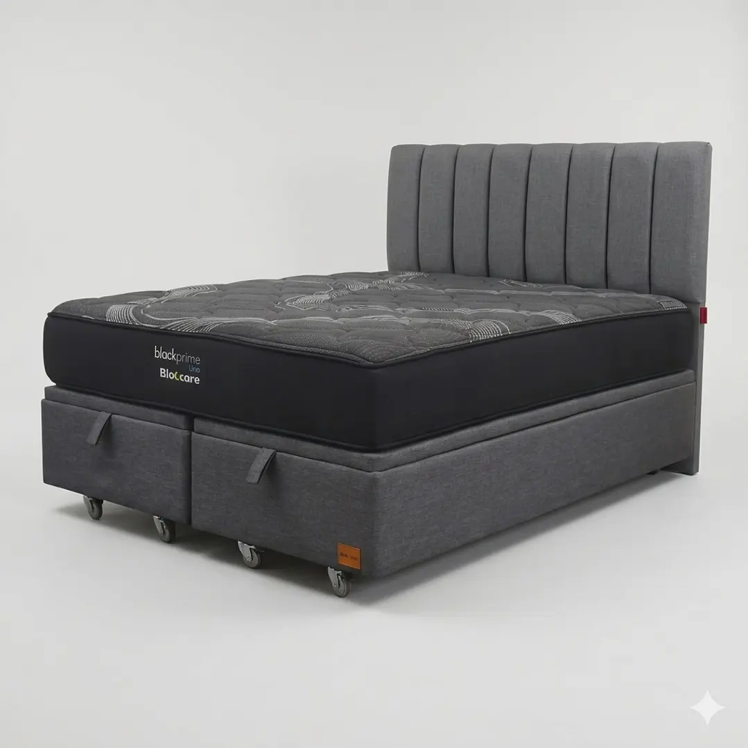 Cama Baul King - Colchon black prime + Respaldo TUBULAR  / Ruedas 5