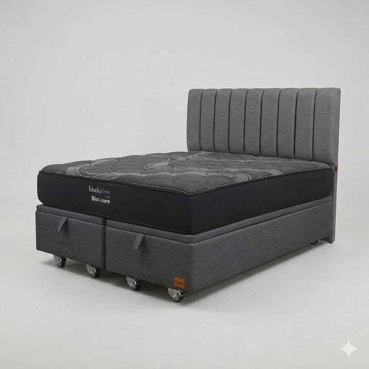 Cama Baul King - Colchon black prime + Respaldo TUBULAR  / Ruedas 7