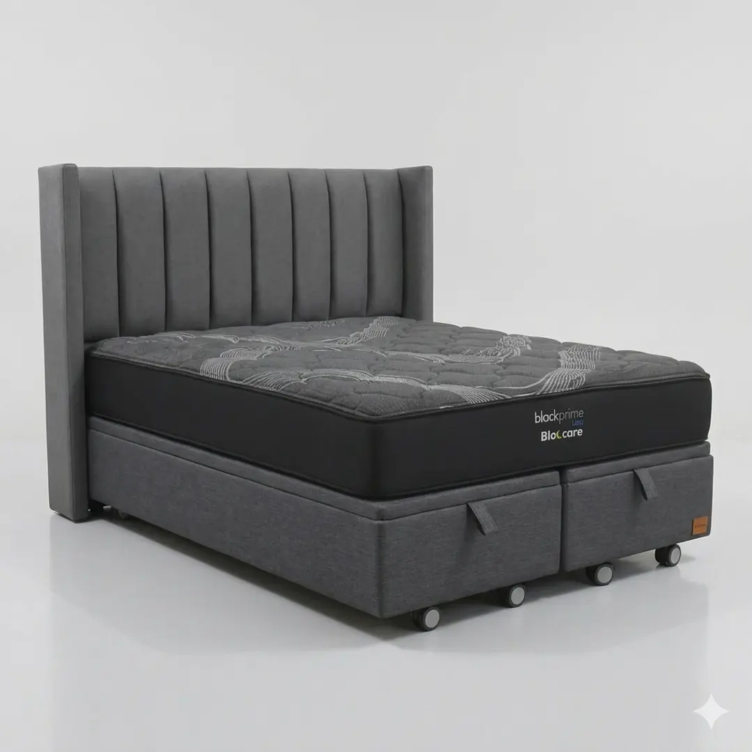 Cama Baul King - Colchon black prime + Respaldo TUBULAR  / Ruedas 9