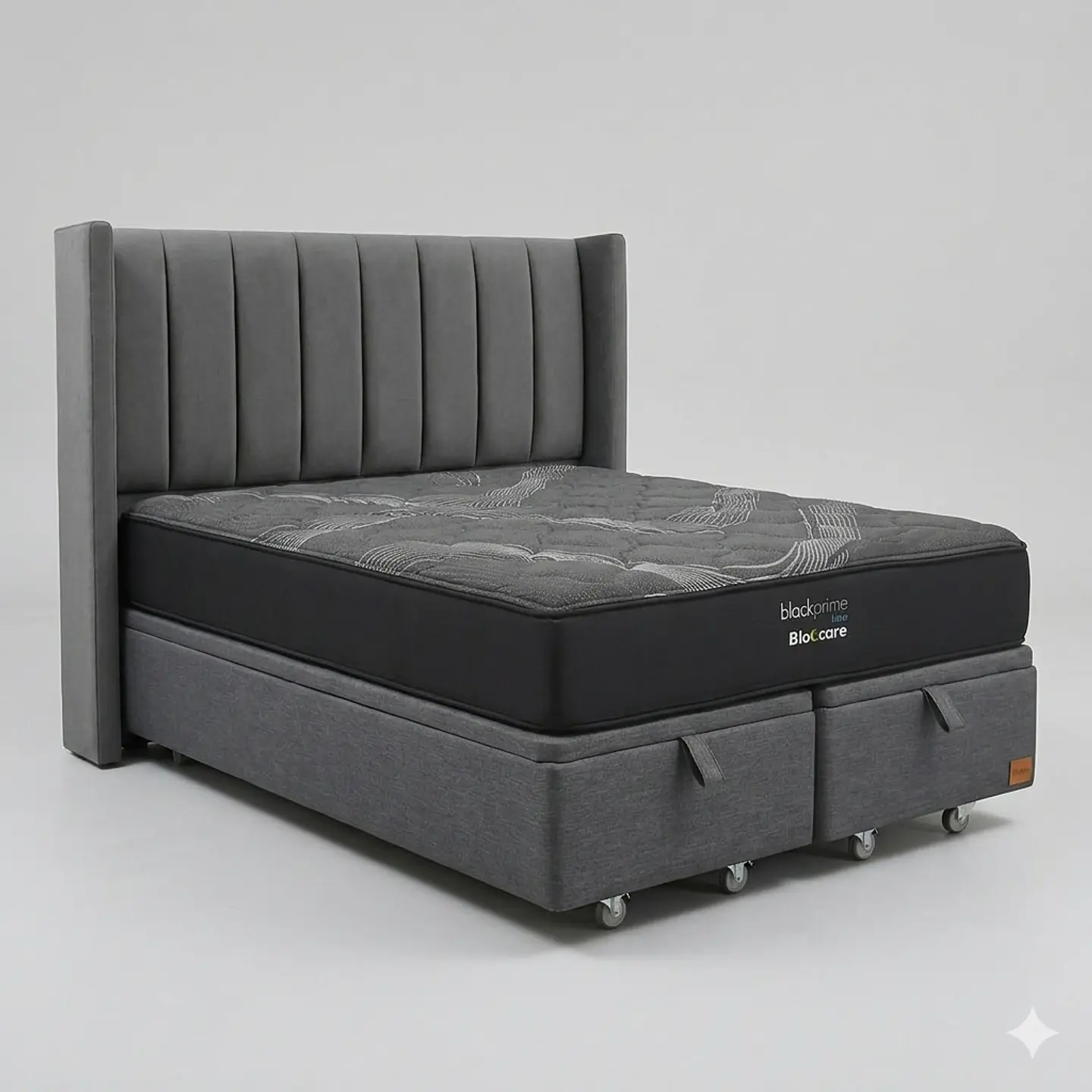 Cama Baul King - Colchon black prime + Respaldo TUBULAR  / Ruedas 11