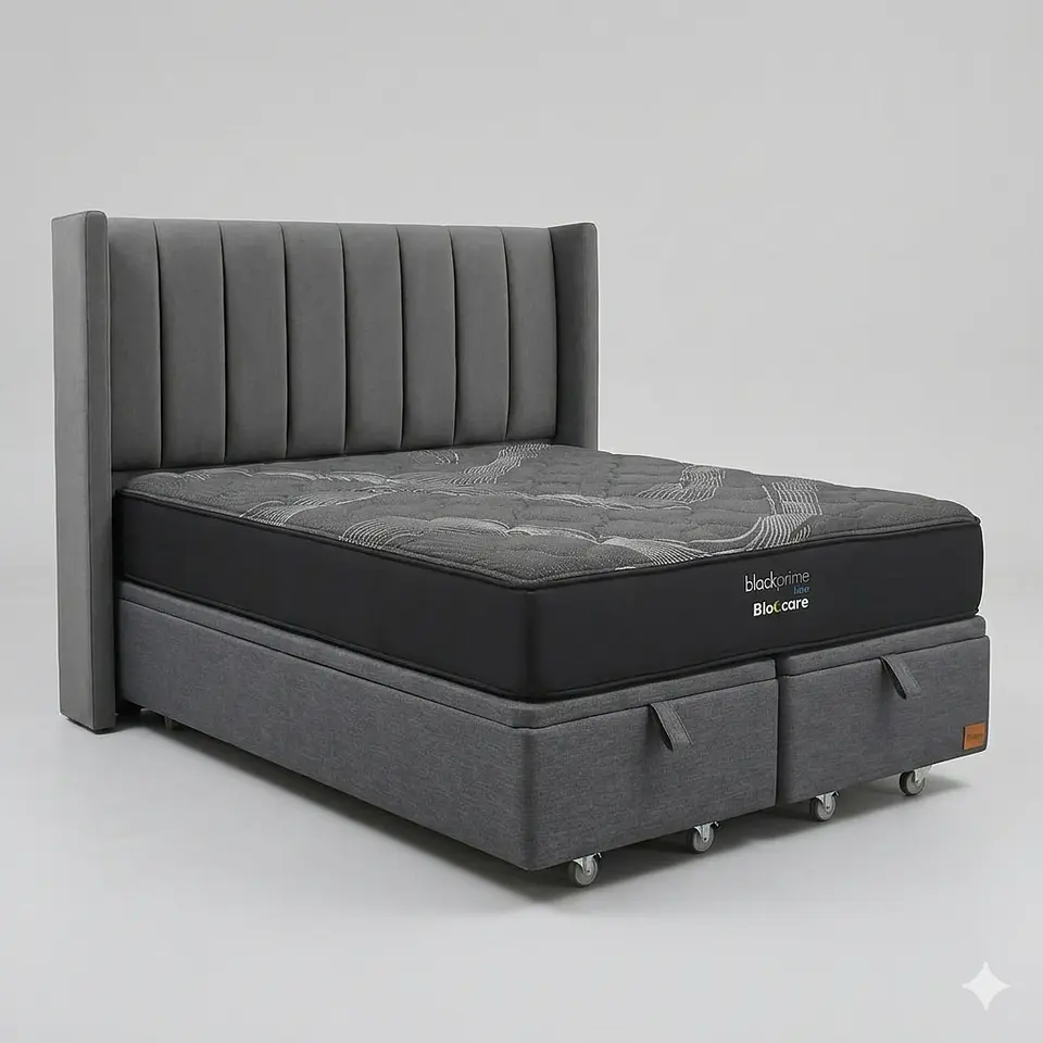 Cama Baul King - Colchon black prime + Respaldo TUBULAR  / Ruedas 11