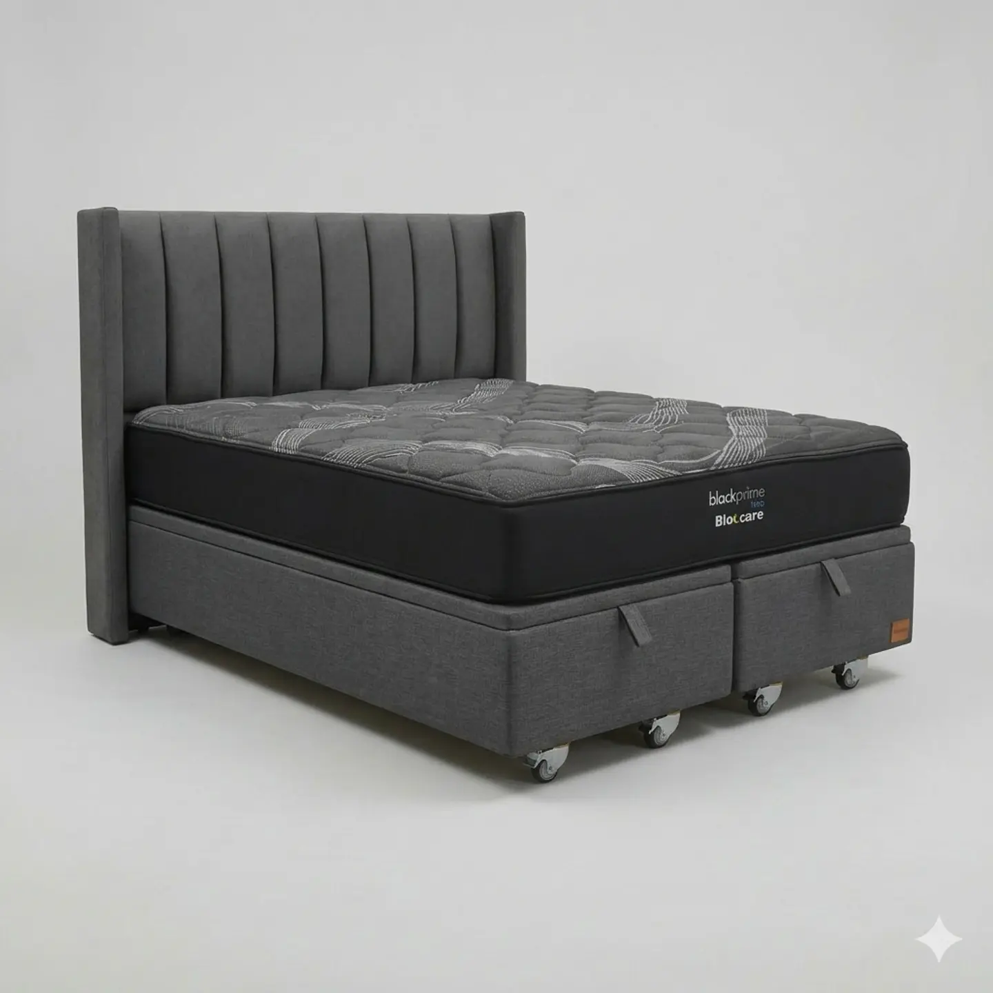 Cama Baul King - Colchon black prime + Respaldo TUBULAR  / Ruedas 13