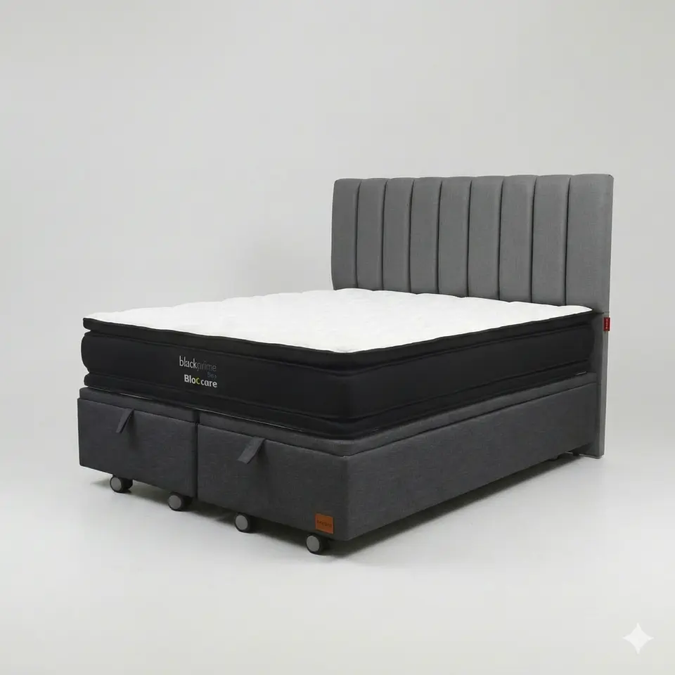 Cama Baul King - Colchon black prime + Respaldo TUBULAR  / Ruedas 15