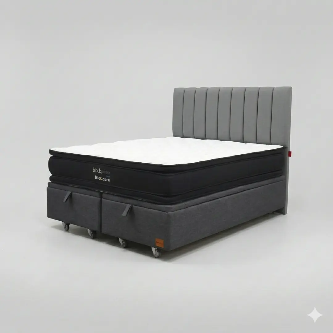 Cama Baul King - Colchon black prime + Respaldo TUBULAR  / Ruedas 17