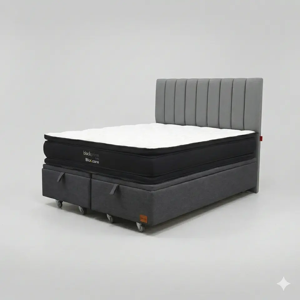 Cama Baul King - Colchon black prime + Respaldo TUBULAR  / Ruedas 17
