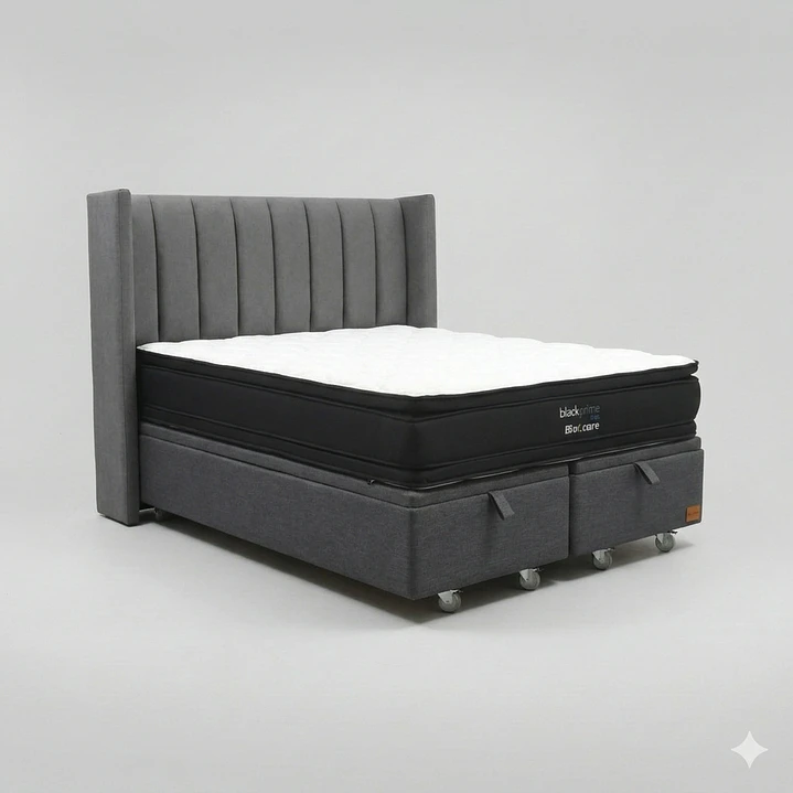 Cama Baul King - Colchon black prime + Respaldo TUBULAR  / Ruedas 23