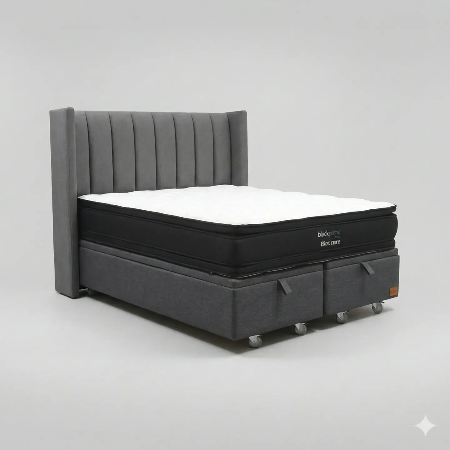 Cama Baul King - Colchon black prime + Respaldo TUBULAR  / Ruedas 23