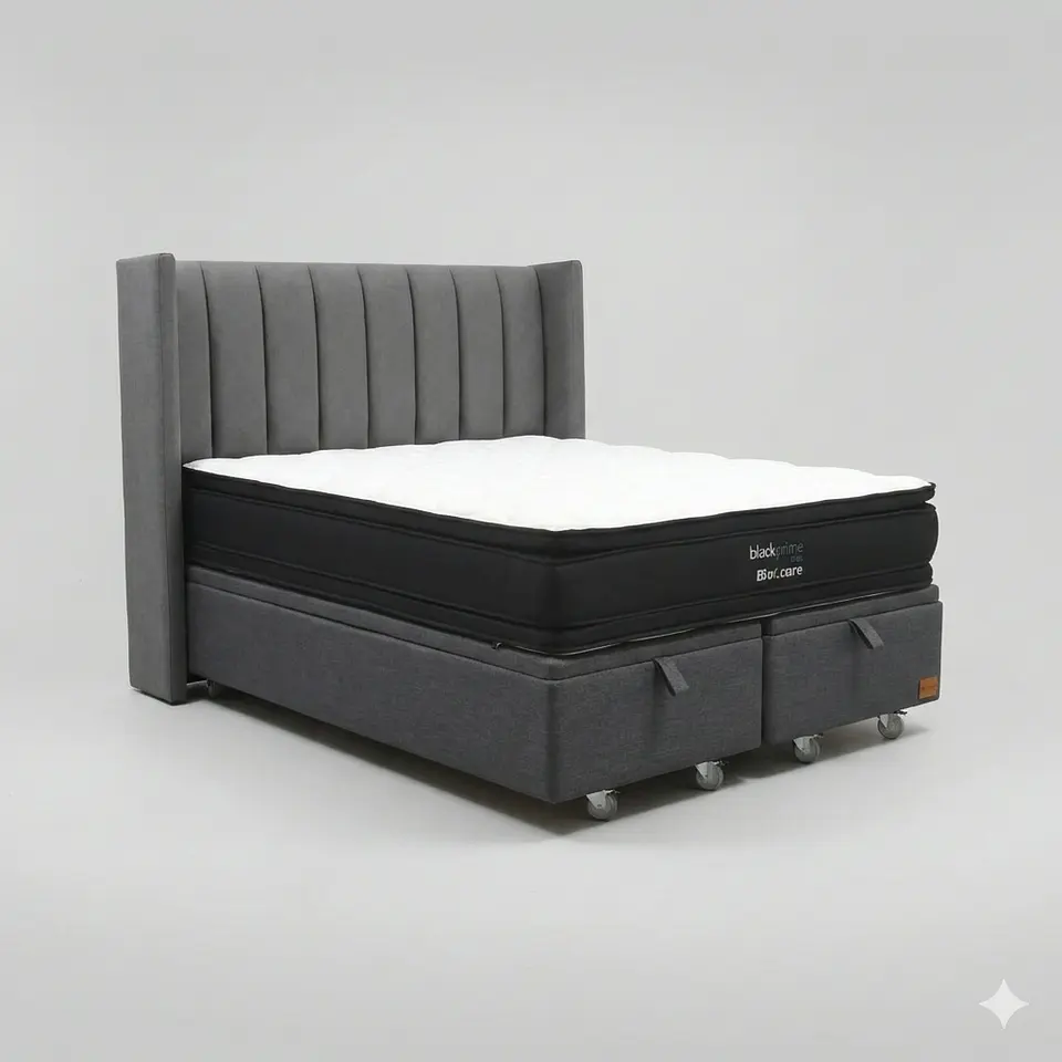 Cama Baul King - Colchon black prime + Respaldo TUBULAR  / Ruedas 23