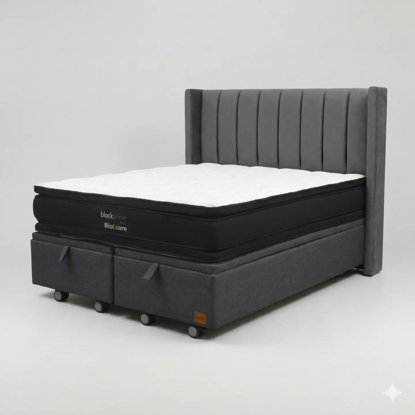 Cama Baul King - Colchon black prime + Respaldo TUBULAR  / Ruedas 21