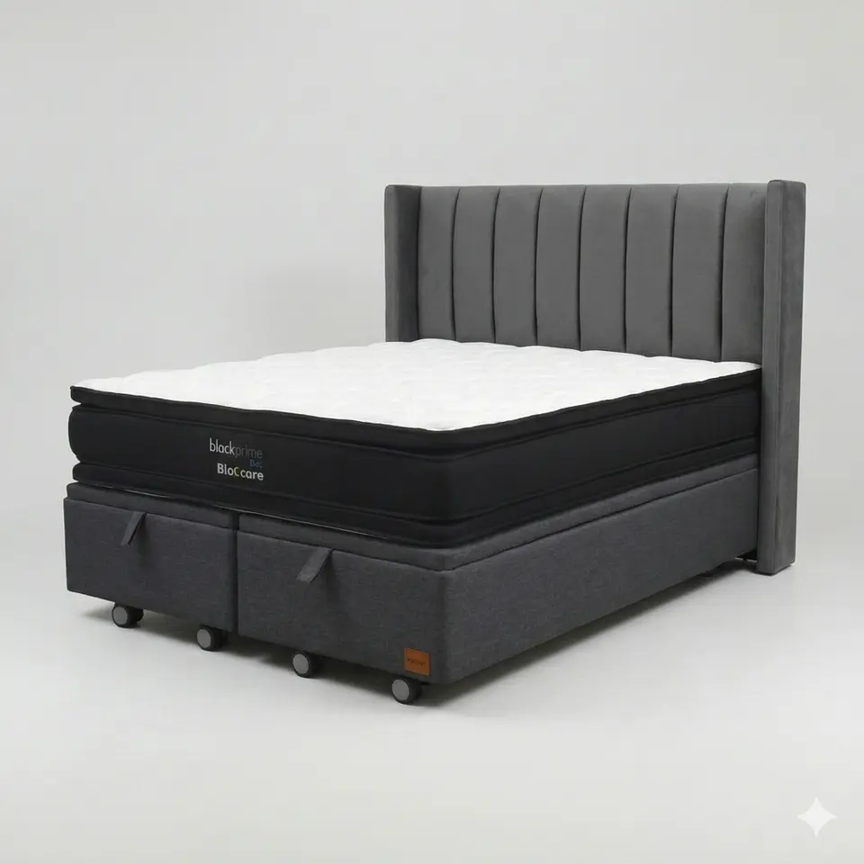 Cama Baul King - Colchon black prime + Respaldo TUBULAR  / Ruedas 21