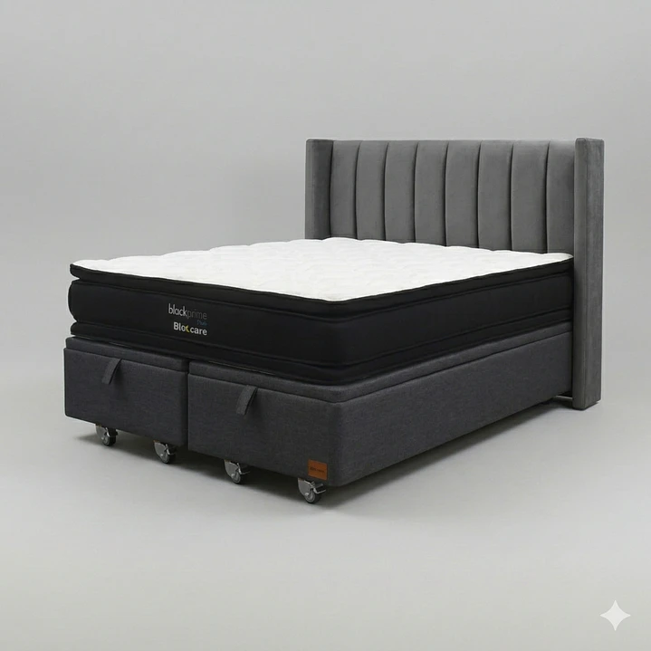 Cama Baul King - Colchon black prime + Respaldo TUBULAR  / Ruedas 25