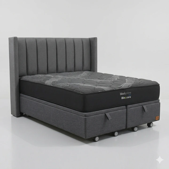 Cama Baul Super King - Colchon black prime + Respaldo TUBULAR  / Ruedas 9