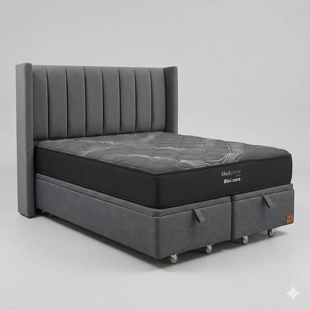Cama Baul Super King - Colchon black prime + Respaldo TUBULAR  / Ruedas 11