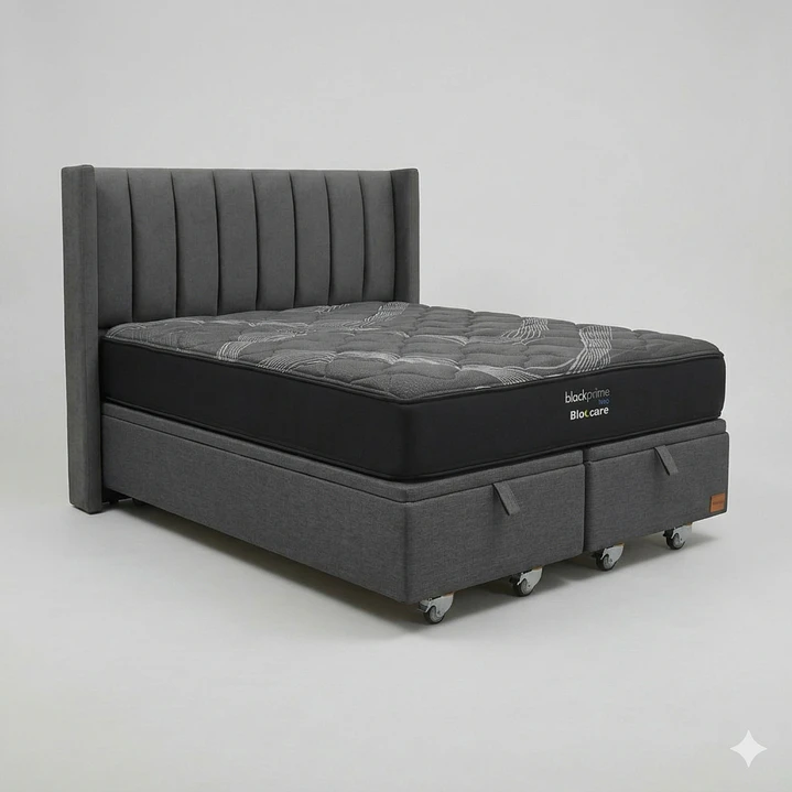 Cama Baul Super King - Colchon black prime + Respaldo TUBULAR  / Ruedas 13