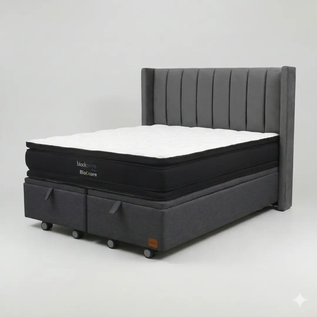 Cama Baul Super King - Colchon black prime + Respaldo TUBULAR  / Ruedas 21
