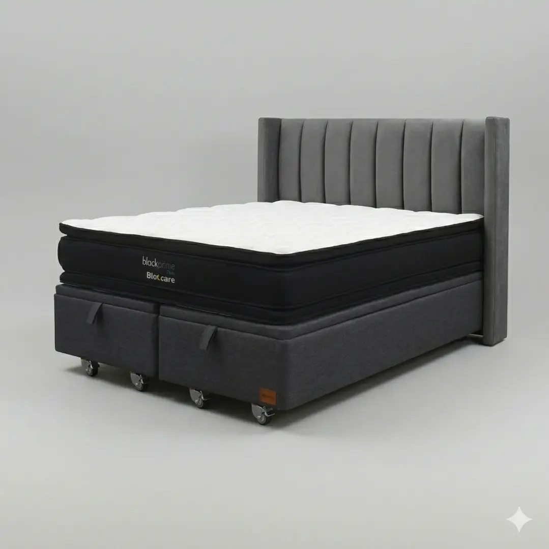 Cama Baul Super King - Colchon black prime + Respaldo TUBULAR  / Ruedas 25