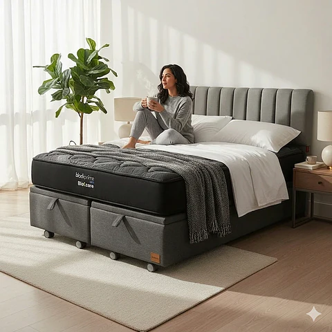 Cama Baul Super King - Colchon black prime + Respaldo TUBULAR  / Ruedas