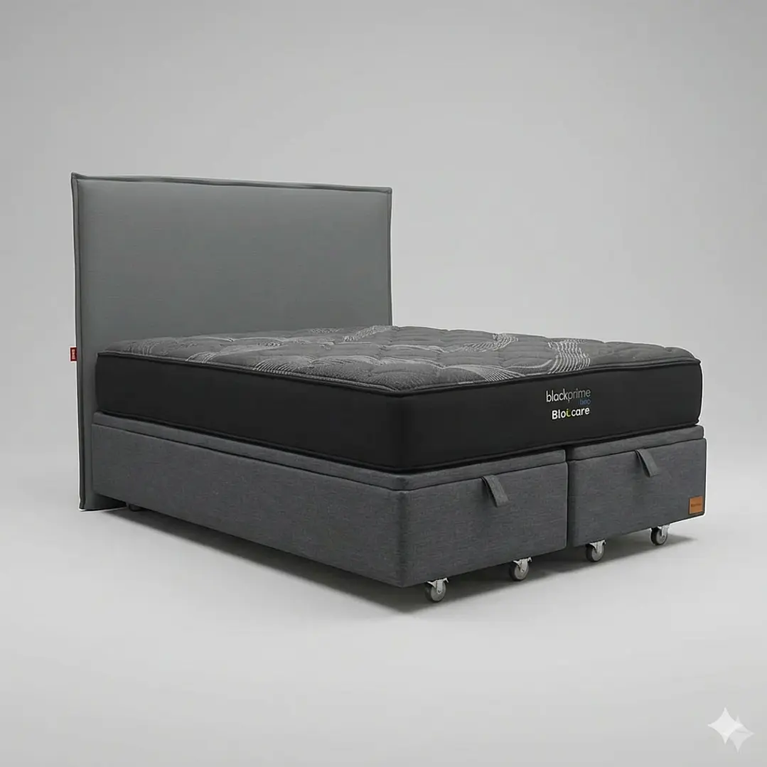 Cama Baul 2 Plazas - Colchon black prime + Respaldo Liso Removible y Lavable / Ruedas 5