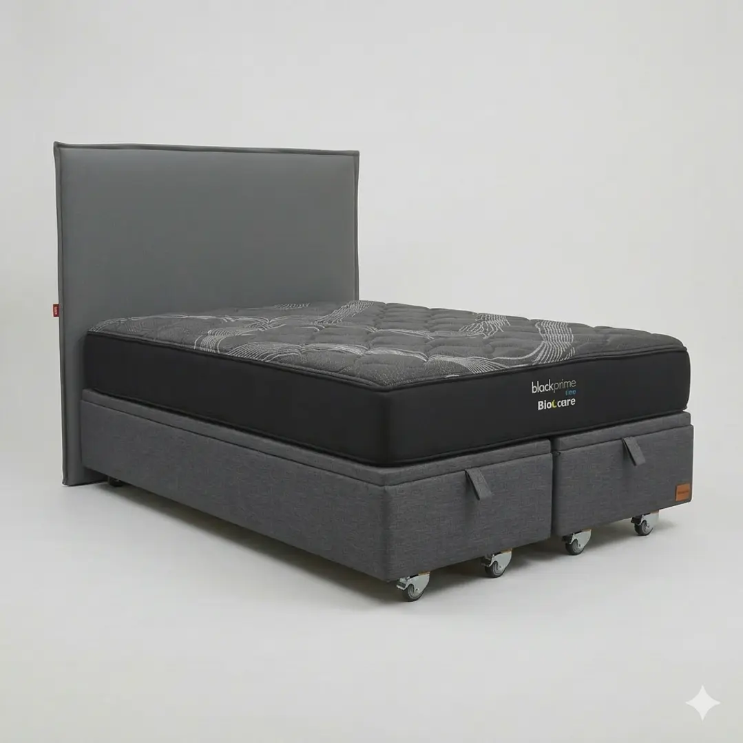 Cama Baul 2 Plazas - Colchon black prime + Respaldo Liso Removible y Lavable / Ruedas 7