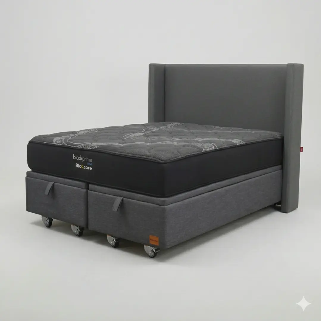 Cama Baul 2 Plazas - Colchon black prime + Respaldo Liso Removible y Lavable / Ruedas 13