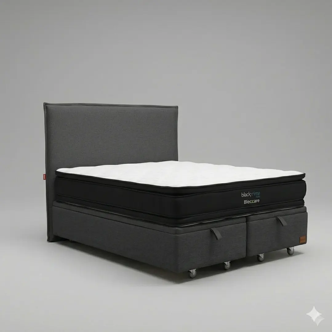 Cama Baul 2 Plazas - Colchon black prime + Respaldo Liso Removible y Lavable / Ruedas 17