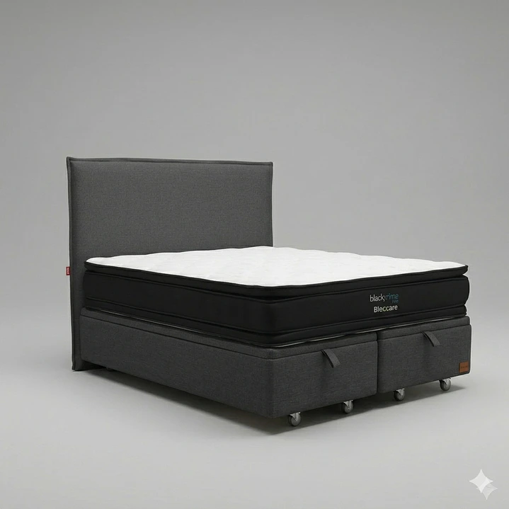 Cama Baul 2 Plazas - Colchon black prime + Respaldo Liso Removible y Lavable / Ruedas 17