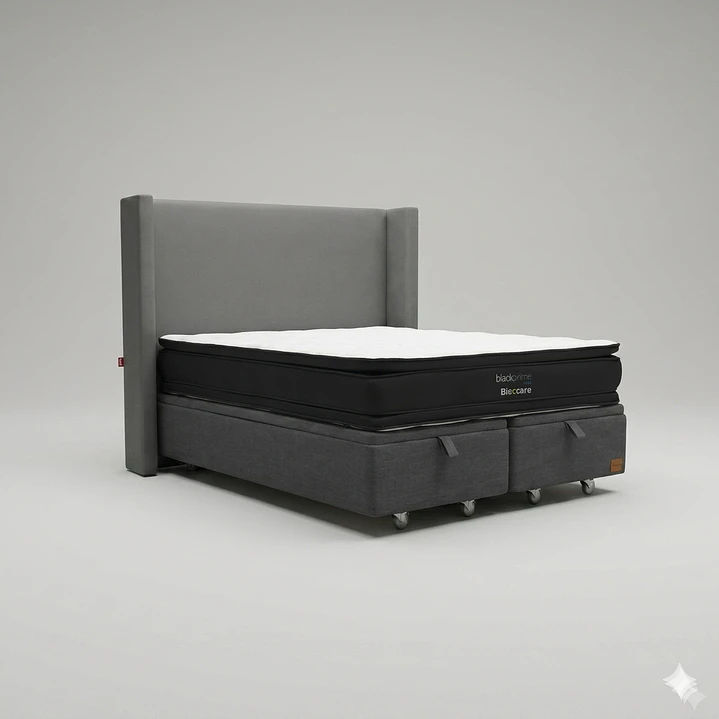 Cama Baul 2 Plazas - Colchon black prime + Respaldo Liso Removible y Lavable / Ruedas 23