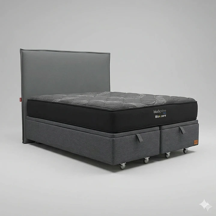 Cama Baul King - Colchon black prime + Respaldo Liso Removible y Lavable / Ruedas 5